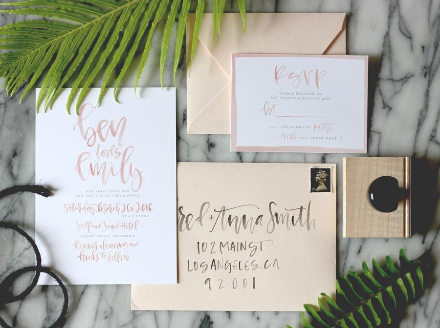900x672 Blush Watercolor Calligraphy Wedding Invitation Suite - Watercolor Calligraphy Wedding Invitations