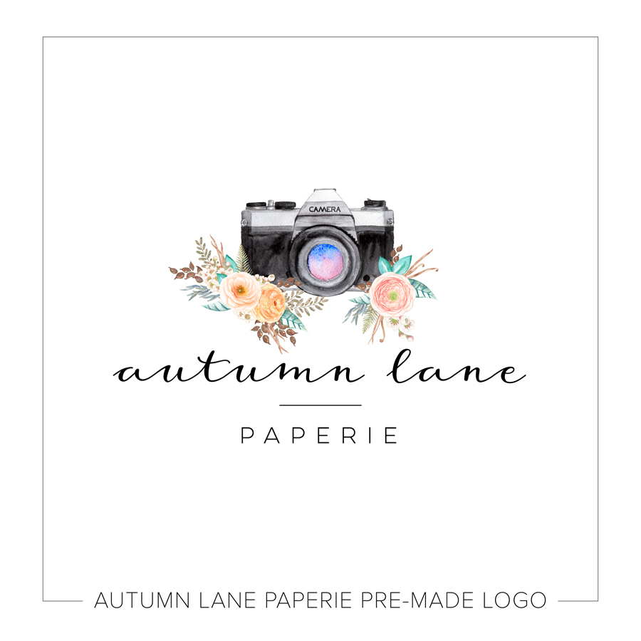 900x900 Watercolor Classic Camera Amp Floral Logo Autumn Lane Paperie - Watercolor Camera