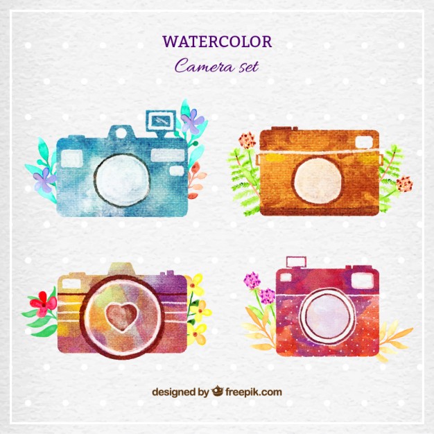 626x626 Watercolor Cameras Set Vector Premium Download - Watercolor Camera