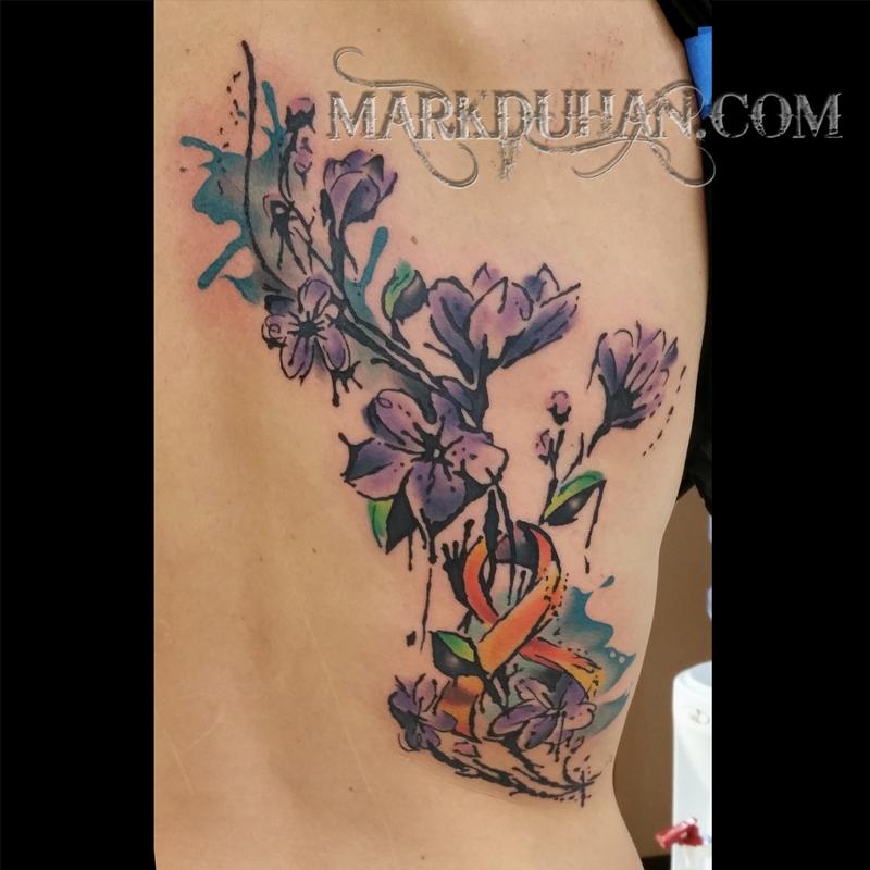 800x800 Watercolor Crocus And Cancer Ribbon By Mark Duhan Tattoonow - Watercolor Cancer Ribbon