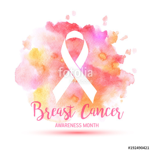 500x500 Breast Cancer Awareness Month Vector Ribbon Imitation Of - Watercolor Cancer Ribbon