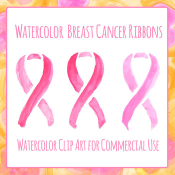 350x350 Breast Cancer Awareness Ribbons Handpainted Watercolor Clip Art Set - Watercolor Cancer Ribbon