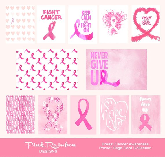 570x543 Breast Cancer Card Scrapbook Collection Watercolor Pink Etsy - Watercolor Cancer Ribbon