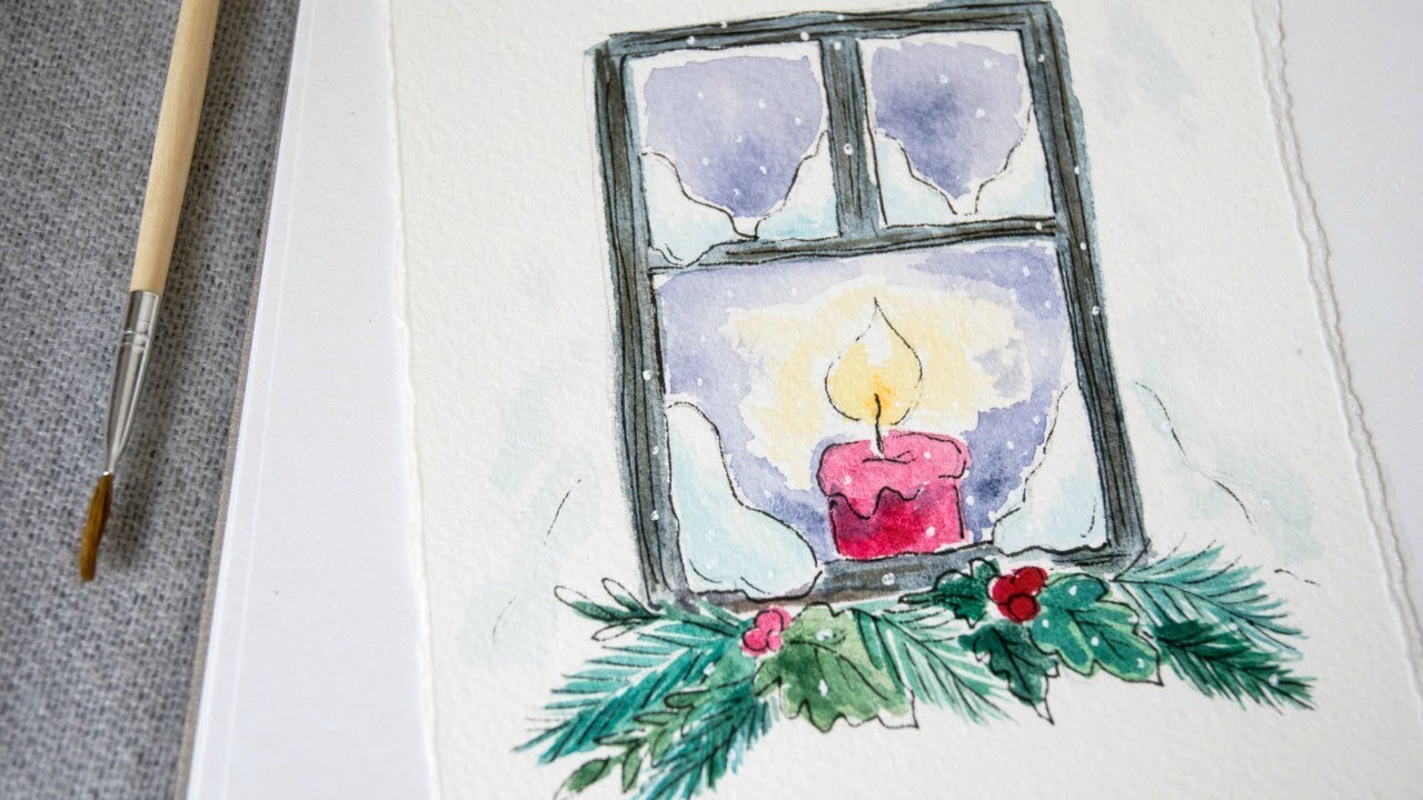 1280x720 Candle In The Window Christmas Watercolor Painting Tutorial - Watercolor Candle