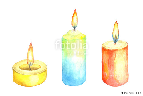 500x334 Watercolor Collection Of Illustrations Of A Lighted Candle. Stock - Watercolor Candle