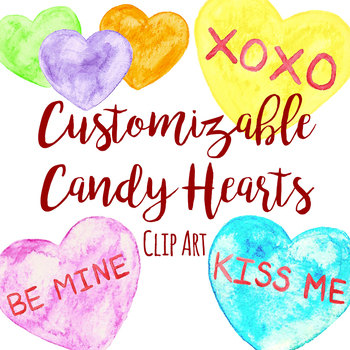 350x350 Customizable Watercolor Candy Conversation Heart Clip Art Tpt - Watercolor Candy