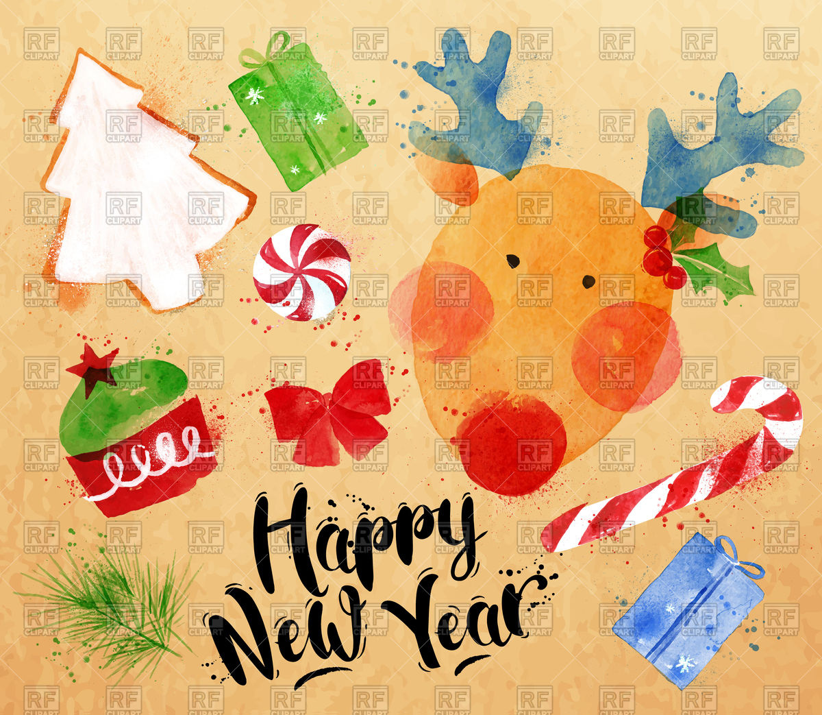 1200x1043 Happy New Year Lettering - Watercolor Candy