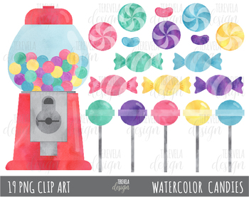 350x277 80% Sale Candy Clipart, Bubble Gum Clipart, Watercolor Candies Tpt - Watercolor Candy