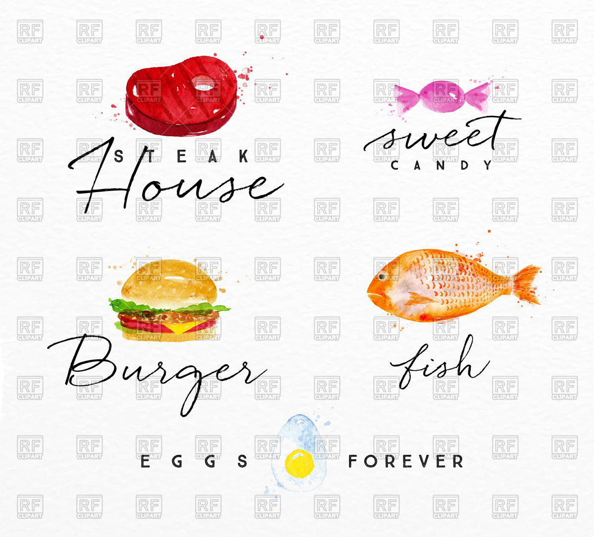 1200x1085 Watercolor Food Labels Lettering Steak House, Sweet Candy, Burger - Watercolor Candy