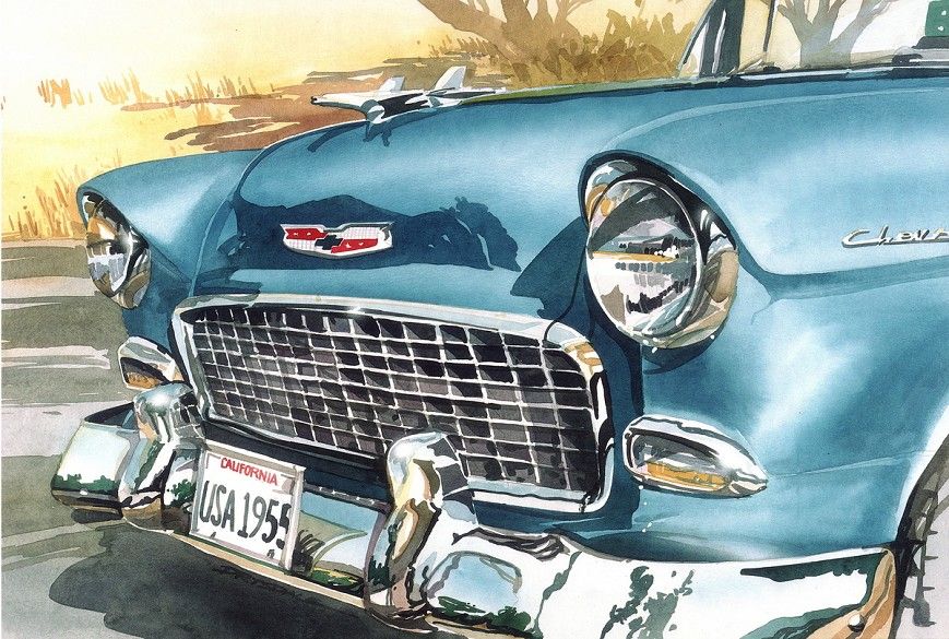 869x585 Image Result For Watercolor Paintings Of Cars Hot Rods - Watercolor Car
