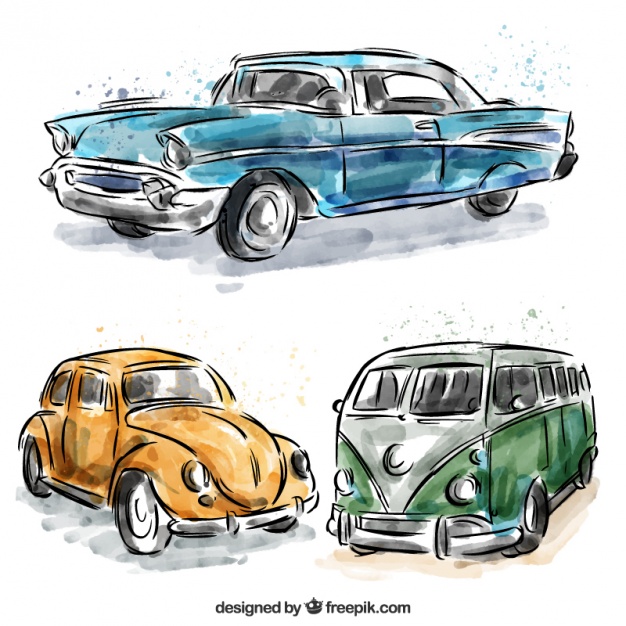 626x626 Set Of Caravan And Watercolor Vintage Cars Vector Free Download - Watercolor Car