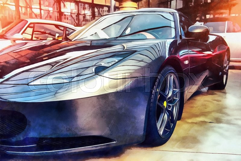 800x534 The Works In The Style Of Watercolor Painting. Classic Car - Watercolor Car