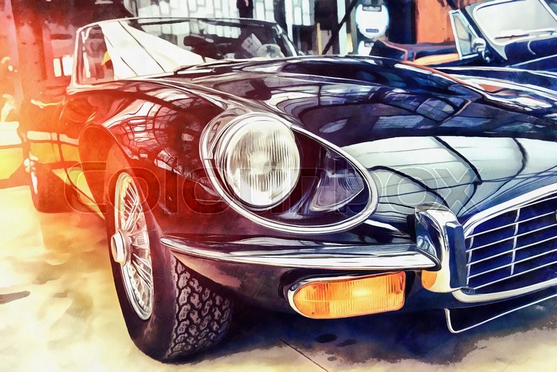 800x534 The Works In The Style Of Watercolor Painting. Vintage Transport - Watercolor Car