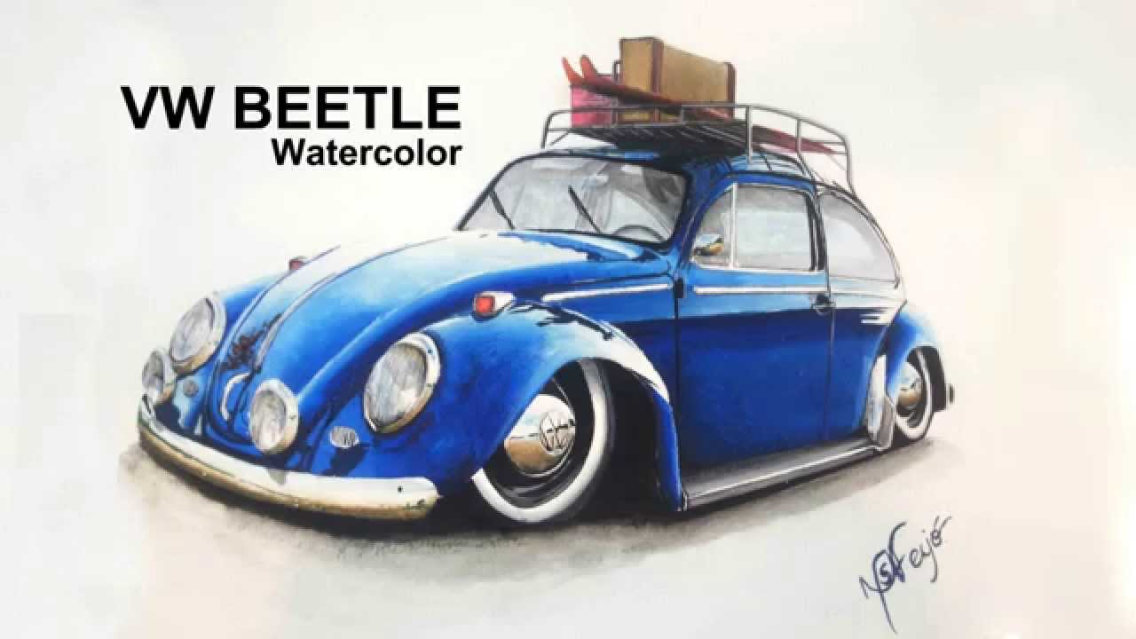 1280x720 Vw Beetle, Watercolor - Watercolor Car