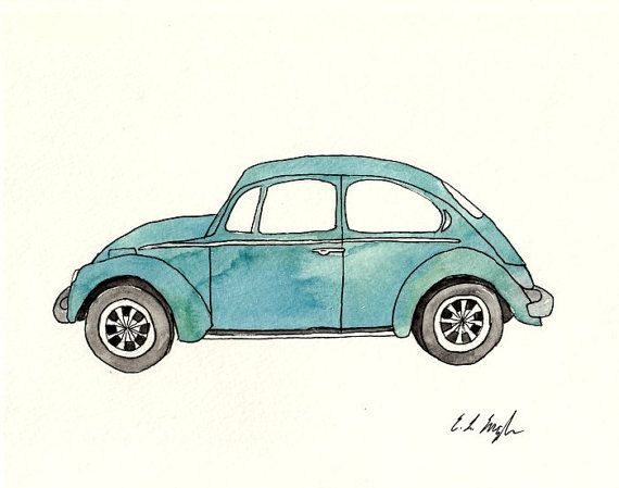 570x449 Vintage Car Art, Original Watercolor, Car Illustration, Fine Art - Watercolor Car