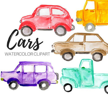 350x350 Watercolor Car Clipart By Writelovely Teachers Pay Teachers - Watercolor Car