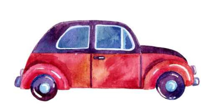 700x360 Watercolor Car, Hand Painted Illustration. Wall Mural Pixers - Watercolor Car
