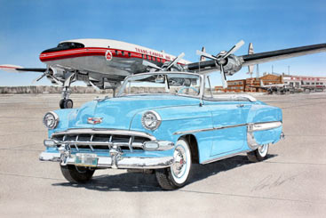 367x245 New Watercolor Painting Two Classic 54`s - Watercolor Car Painting