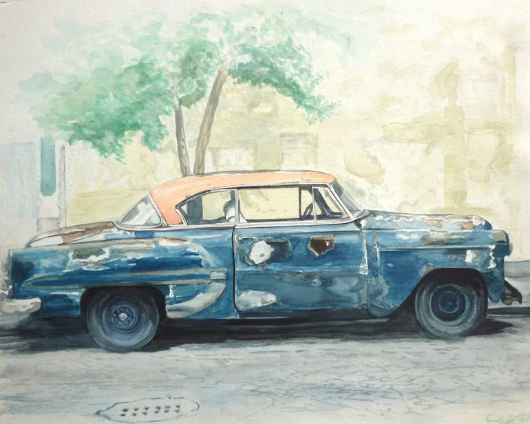 770x616 Old Car Painting By Rodolphe Lempen Saatchi Art - Watercolor Car Painting