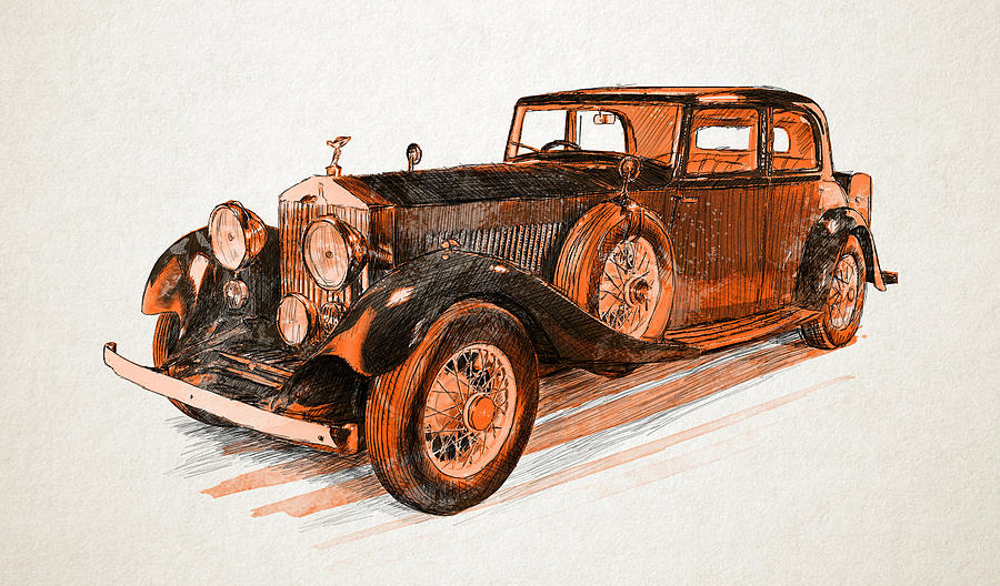 900x528 Old Car Watercolor And Pencil Paint Painting By Ermir Kolonja - Watercolor Car Painting