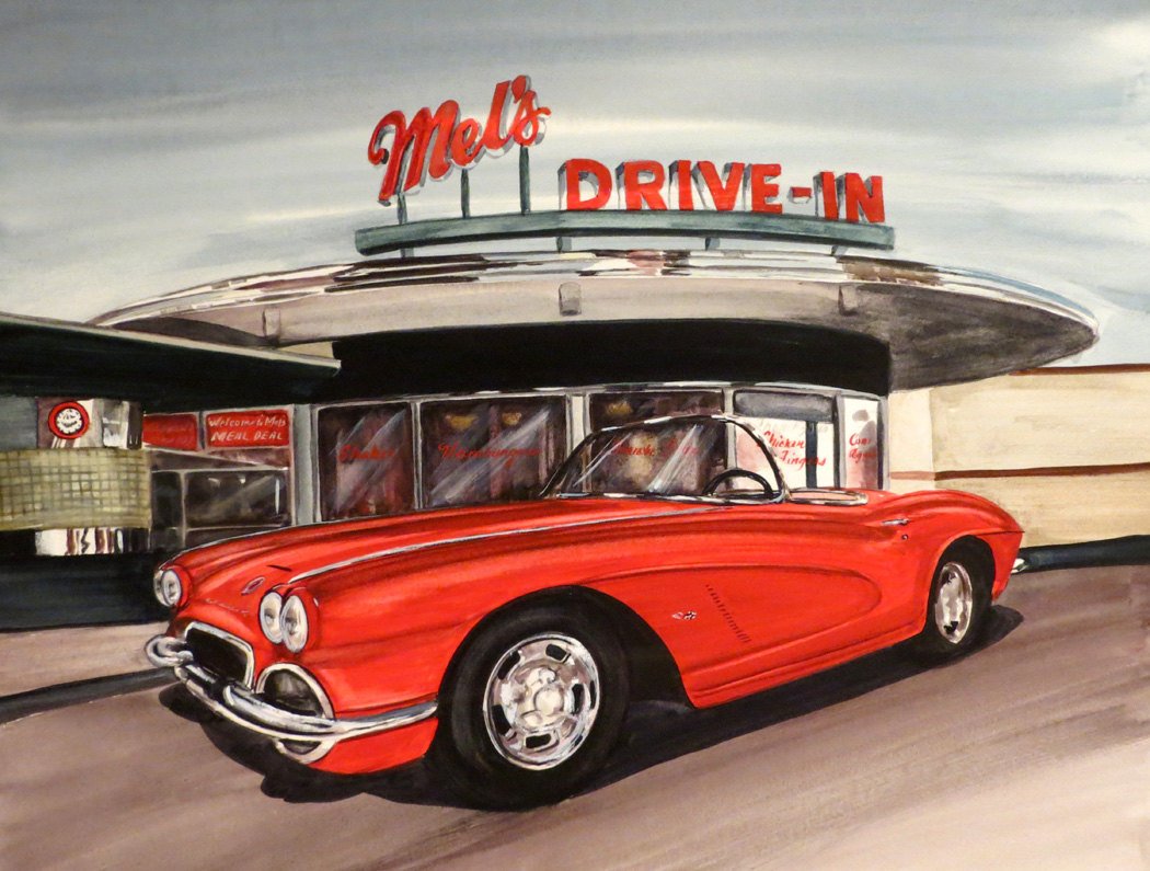 1050x795 Original Watercolor Painting Of Your Corvette Or Other Classic Etsy - Watercolor Car Painting