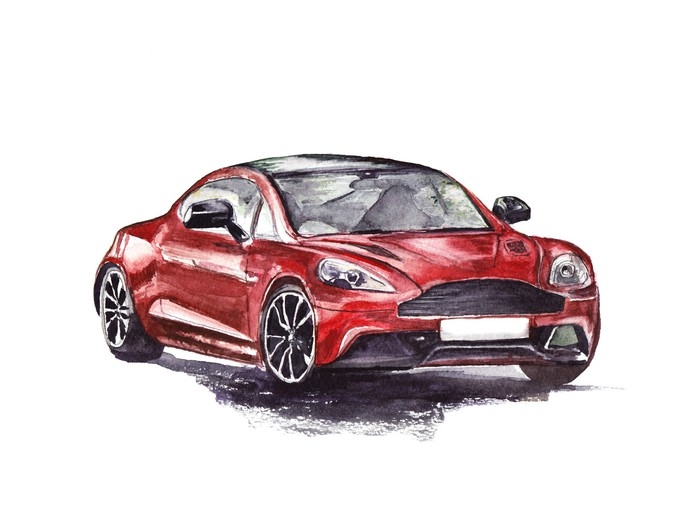 700x530 Red Sport Car. Original Hand Drawn Watercolor Painting. Wall Mural - Watercolor Car Painting