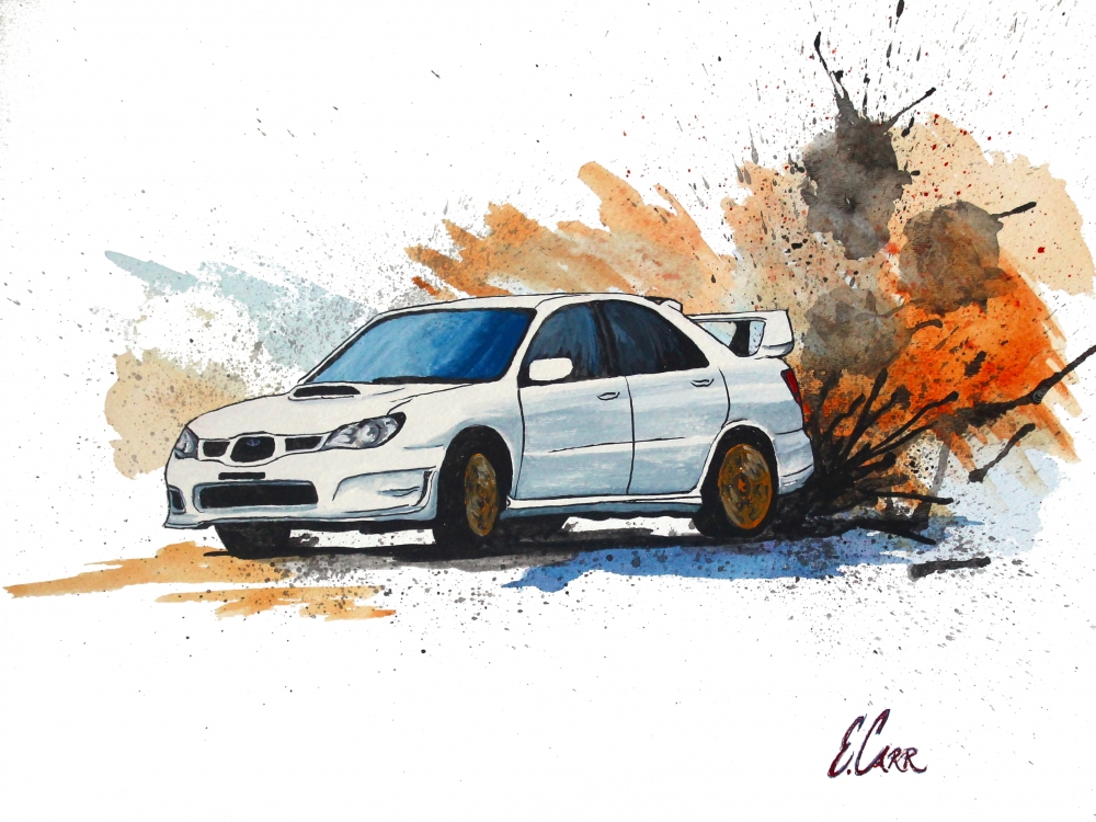 1000x750 Subaru Sti Watercolor Painting Print Paintings By Erin Carr - Watercolor Car Painting