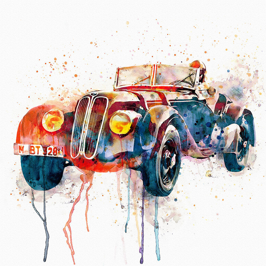 900x900 Vintage Driver Painting By Marian Voicu - Watercolor Car Painting