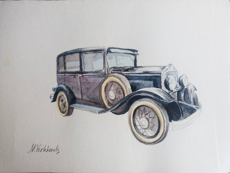 770x579 Vintage Car Painting By Margaryta Verkhovets Saatchi Art - Watercolor Car Painting