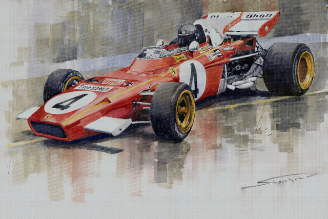 640x427 Red Racing Car Picture Landscape Watercolor Prints Canvas Painting - Watercolor Car Painting