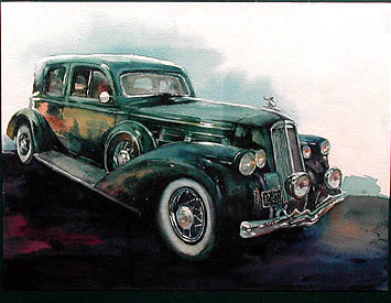 355x275 Watercolor Painting Classic Green Car - Watercolor Car Painting