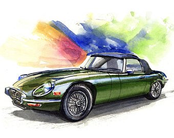 340x270 Car Painting Etsy - Watercolor Car Painting
