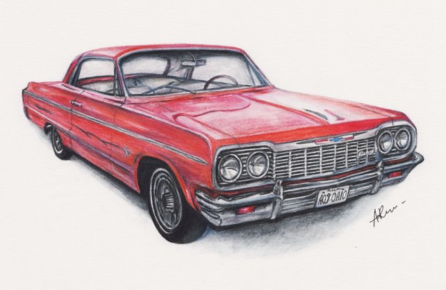 642x417 Custom Classic Car Painting Drawing. Watercolor Pencils Etsy - Watercolor Car Painting