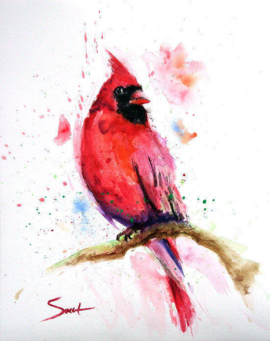 550x696 Red Cardinal Bird - Watercolor Cardinal