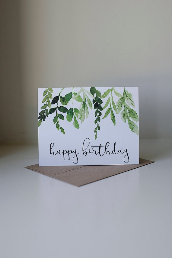 570x854 Happy Birthday Card Ivy Birthday Card Watercolor Card Etsy - Watercolor Cards