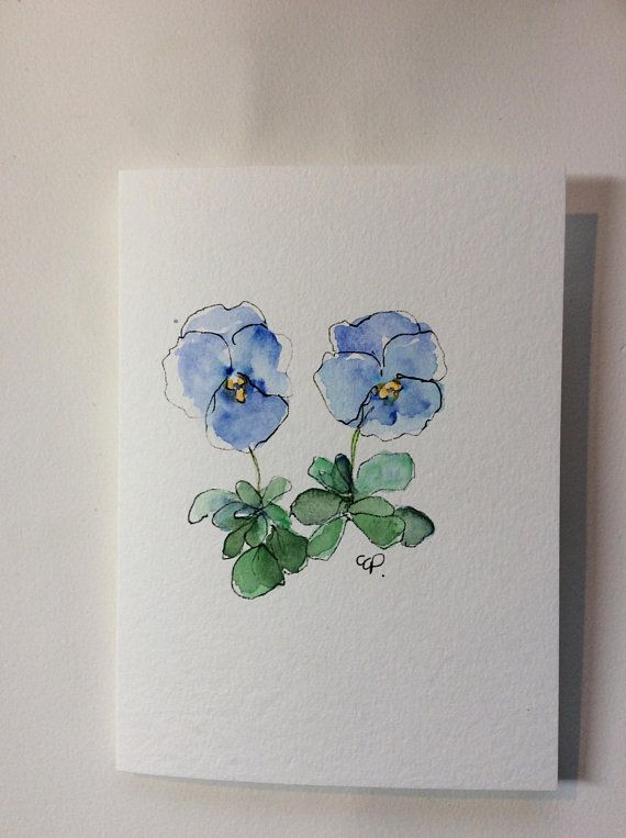 570x763 Blue Pansies Watercolor Card Hand Painted Watercolor Card - Watercolor Cards