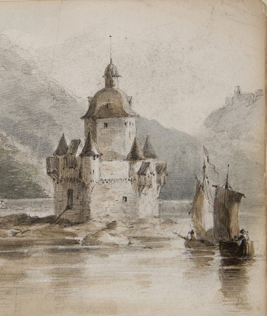 540x640 Filef.o.c. Darley (1882 1888), Pfalz Castle, On The Rhine, 1866 - Watercolor Castle