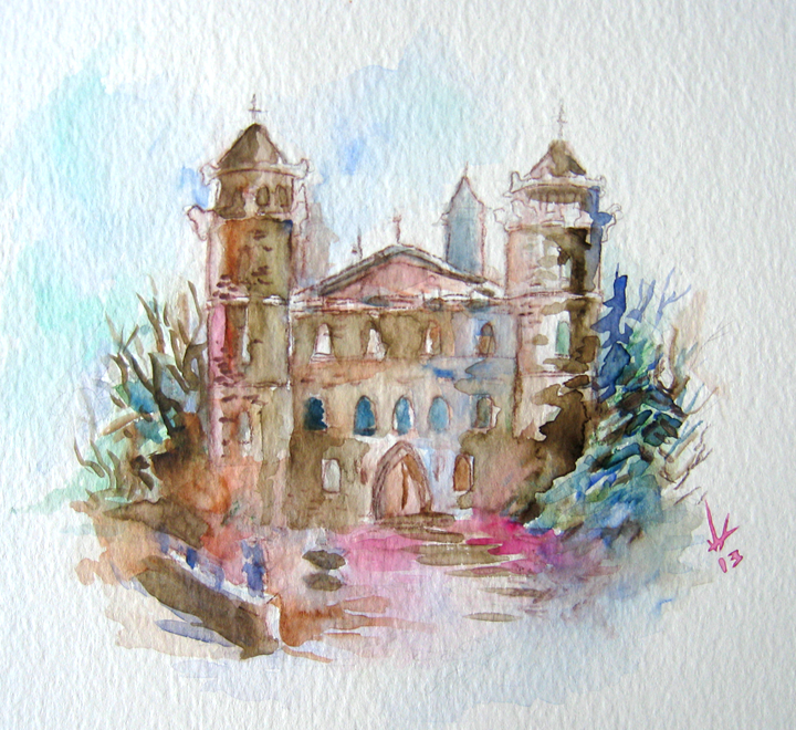 720x660 Watercolor Castle Sketch - Watercolor Castle