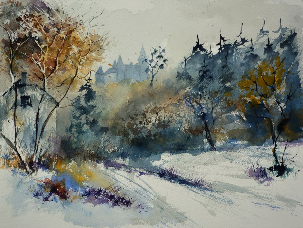 1020x768 Watercolor Castle Of Veves Pol Ledent - Watercolor Castle