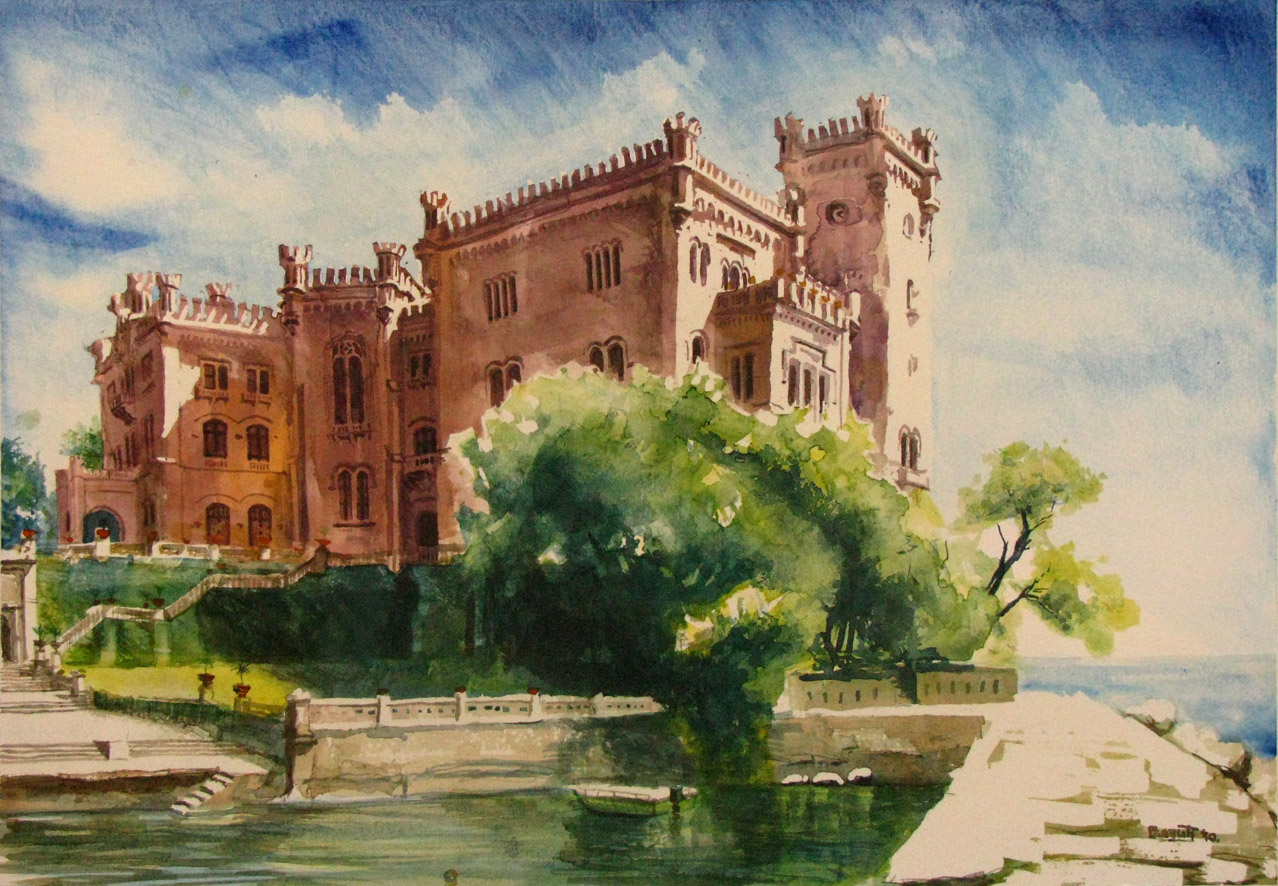1278x886 Castle Miramare, Watercolor On Paper, Glozic Milan Art For Sale - Watercolor Castle