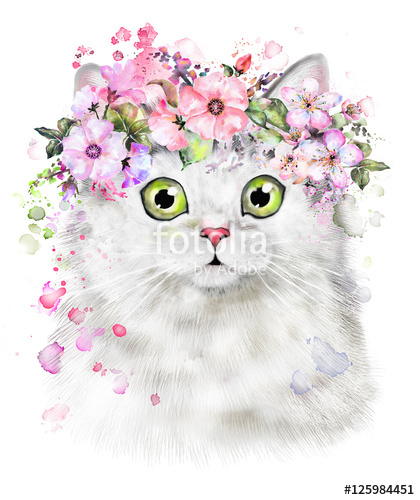 420x500 Cute Cat. Watercolor Cat Illustration. T Shirt Print. Greeting - Watercolor Cat