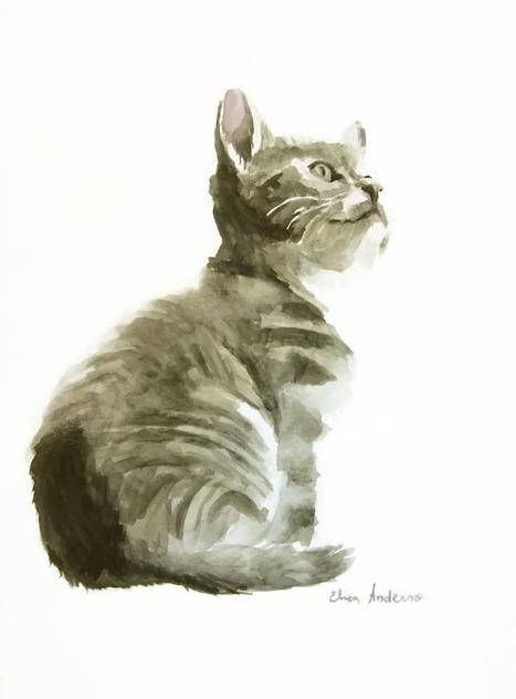467x632 Original Watercolor Painting, Cat Watercolor, Cat Painting, Cute - Watercolor Cat