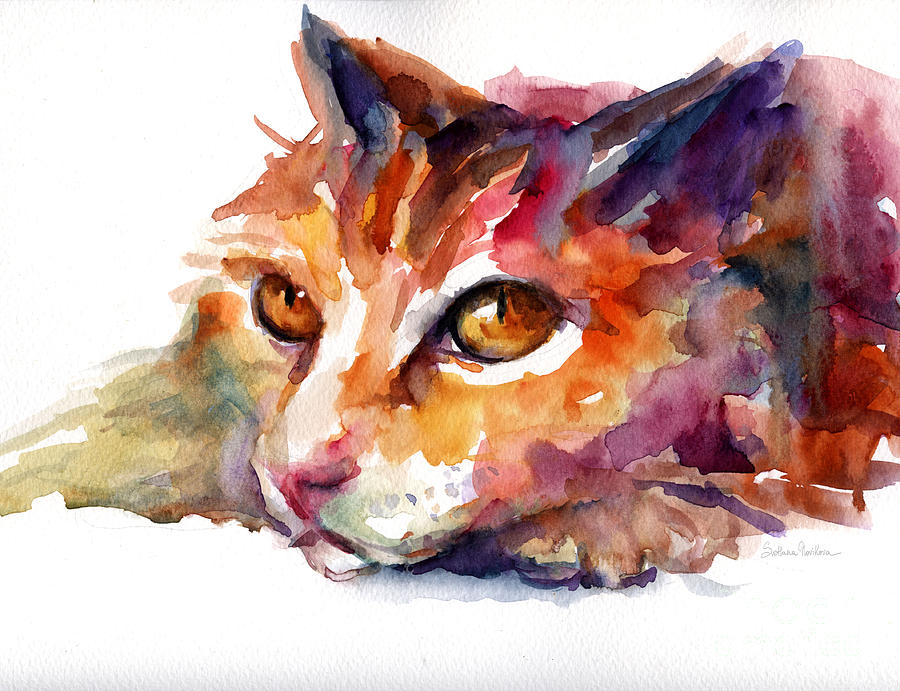 900x691 Watercolor Orange Tubby Cat Painting By Svetlana Novikova - Watercolor Cat