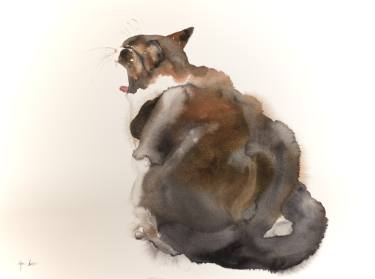 375x279 Yawning Cat Painting By Agnes Bodor Saatchi Art - Watercolor Cat