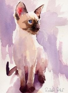 218x300 Giclee Print Siamese Cat Art Watercolor Painting Chocolate Seal - Watercolor Cat Art