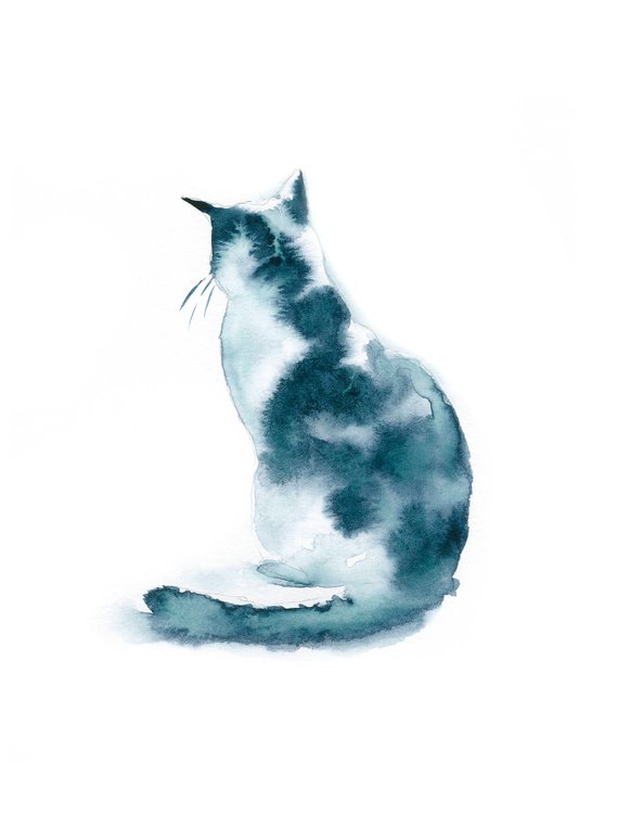 570x760 Cat Art Print Watercolor Cat Painting Cat Lover Gift Gift For Etsy - Watercolor Cat Art
