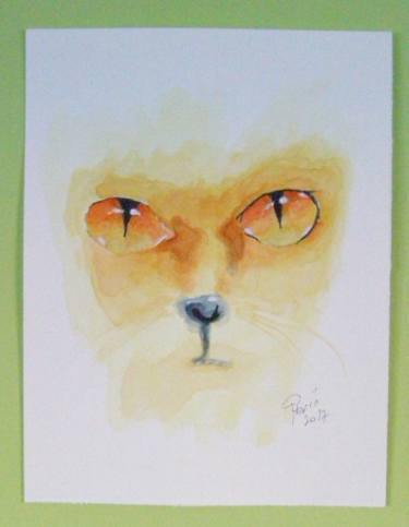 375x483 Saatchi Art Cat Eyes Painting By Sinisa Peric - Watercolor Cat Eyes