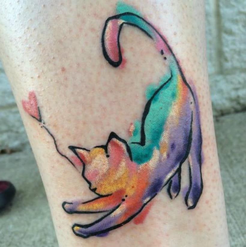 820x824 56 Cat Tattoos That Will Make You Want To Get Inked - Watercolor Cat Tattoo