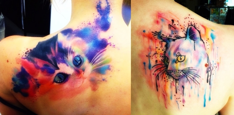 899x445 Beautiful Watercolor Cat Tattoo ~ Everything About Tattoos - Watercolor Cat Tattoo