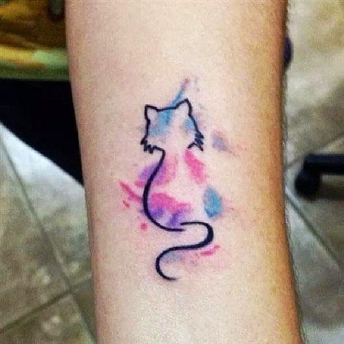 500x500 Cute Watercolor Cat Tattoo Design For Sleeve - Watercolor Cat Tattoo